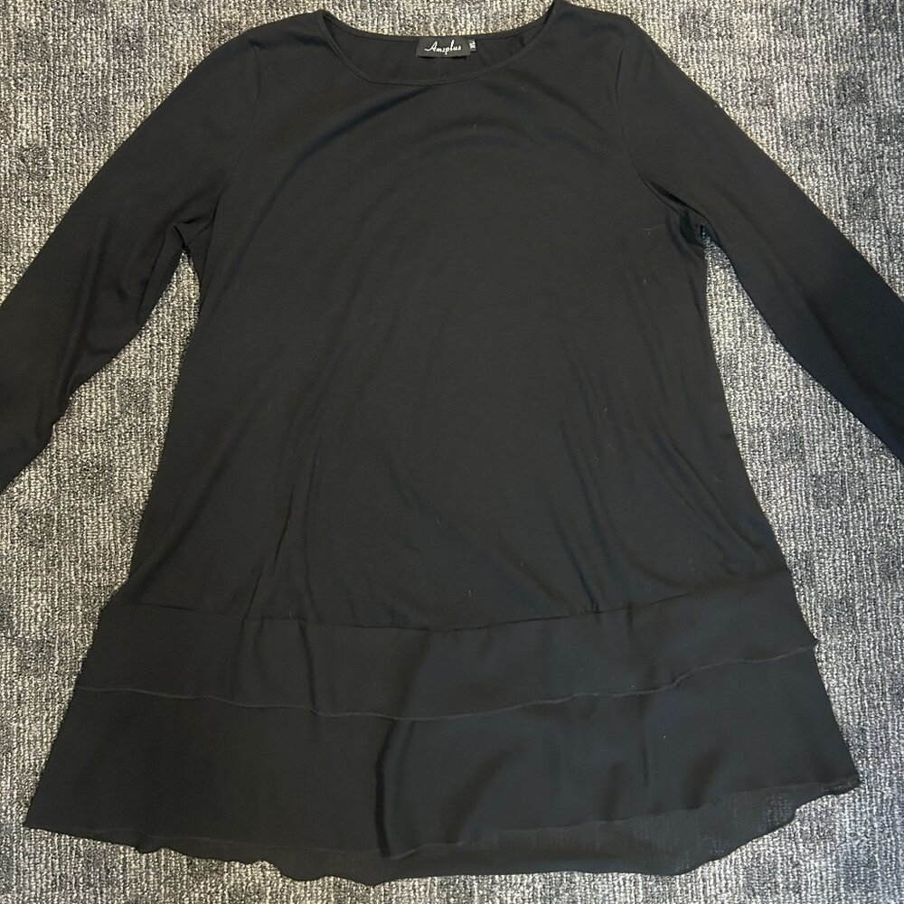 AMZ Plus XL black tunic top sheer mesh ruffle trim hem goth gothic